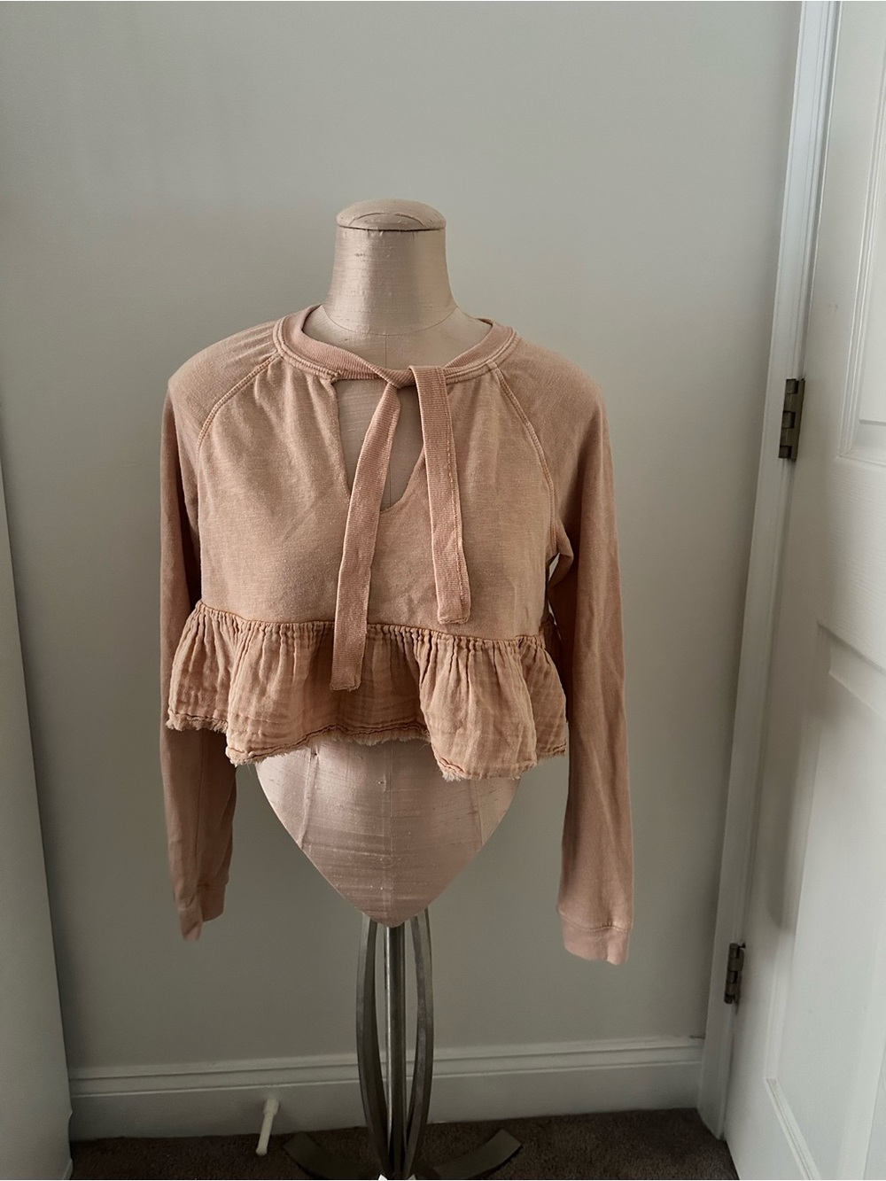 Free People Peplum Tie-Neck Top in Blush